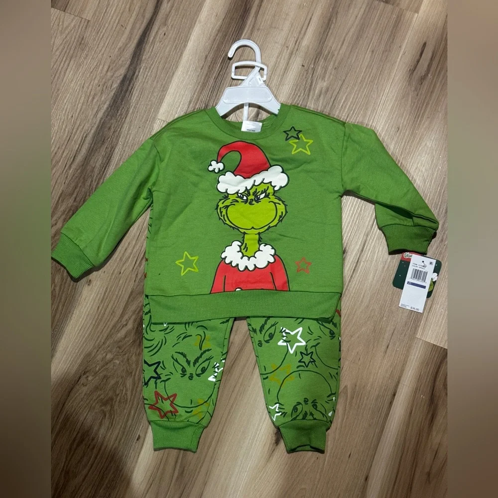 NWT Dr Seuss Grinch Christmas Fleece sweatshirt set